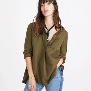 Madewell Button Half Placket 100% Cotton Olive Green Utility Shirt size XS